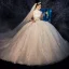 Vintage / Retro Ivory Wedding Dresses 2019 A-Line / Princess High Neck Sleeveless Backless Appliques Lace Glitter Tulle Chapel Train