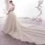 Schöne Champagner Brautkleider / Hochzeitskleider 2019 A Linie Off Shoulder Kurze Ärmel Rückenfreies Applikationen Spitze Perlenstickerei Pailletten Glanz Tülle Kathedrale Schleppe Rüschen