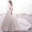 Modest / Simple Ivory Satin Wedding Dresses 2019 A-Line / Princess Off-The-Shoulder Short Sleeve Backless Chapel Train Ruffle