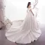 Modest / Simple Ivory Satin Wedding Dresses 2019 A-Line / Princess Off-The-Shoulder Short Sleeve Backless Chapel Train Ruffle