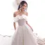 Modest / Simple Ivory Satin Wedding Dresses 2019 A-Line / Princess Off-The-Shoulder Short Sleeve Backless Chapel Train Ruffle