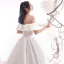 Modest / Simple Ivory Satin Wedding Dresses 2019 A-Line / Princess Off-The-Shoulder Short Sleeve Backless Chapel Train Ruffle