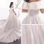 Modest / Simple Ivory Satin Wedding Dresses 2019 A-Line / Princess Off-The-Shoulder Short Sleeve Backless Chapel Train Ruffle