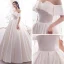 Modest / Simple Ivory Satin Wedding Dresses 2019 A-Line / Princess Off-The-Shoulder Short Sleeve Backless Chapel Train Ruffle
