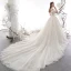 Schöne Champagner Brautkleider / Hochzeitskleider 2019 A Linie Off Shoulder Kurze Ärmel Rückenfreies Applikationen Spitze Pailletten Glanz Tülle Kathedrale Schleppe Rüschen