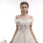 Schöne Champagner Brautkleider / Hochzeitskleider 2019 A Linie Off Shoulder Kurze Ärmel Rückenfreies Applikationen Spitze Pailletten Glanz Tülle Kathedrale Schleppe Rüschen