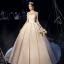 Vintage Ivory / Creme Satin Durchsichtige Brautkleider / Hochzeitskleider 2019 Ballkleid Rundhalsausschnitt 3/4 Ärmel Rückenfreies Applikationen Spitze Kapelle-Schleppe Rüschen