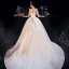 Vintage Ivory / Creme Satin Durchsichtige Brautkleider / Hochzeitskleider 2019 Ballkleid Rundhalsausschnitt 3/4 Ärmel Rückenfreies Applikationen Spitze Kapelle-Schleppe Rüschen