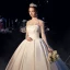 Vintage Ivory / Creme Satin Durchsichtige Brautkleider / Hochzeitskleider 2019 Ballkleid Rundhalsausschnitt 3/4 Ärmel Rückenfreies Applikationen Spitze Kapelle-Schleppe Rüschen