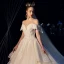 Luxury / Gorgeous Champagne Wedding Dresses 2019 A-Line / Princess Off-The-Shoulder Short Sleeve Backless Appliques Lace Beading Pearl Crystal Glitter Tulle Cathedral Train Ruffle