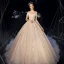 Bling Bling Champagne Wedding Dresses 2019 A-Line / Princess Off-The-Shoulder Short Sleeve Backless Appliques Lace Beading Sequins Glitter Tulle Chapel Train Ruffle