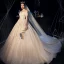 Bling Bling Champagne Wedding Dresses 2019 A-Line / Princess Off-The-Shoulder Short Sleeve Backless Appliques Lace Beading Sequins Glitter Tulle Chapel Train Ruffle