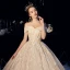 Bling Bling Champagne Wedding Dresses 2019 A-Line / Princess Off-The-Shoulder Short Sleeve Backless Appliques Lace Beading Sequins Glitter Tulle Chapel Train Ruffle