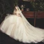 Classy Champagne Wedding Dresses 2019 Ball Gown Off-The-Shoulder Short Sleeve Backless Beading Court Train Ruffle