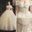 Classy Champagne Wedding Dresses 2019 Ball Gown Off-The-Shoulder Short Sleeve Backless Beading Court Train Ruffle