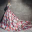 Stunning White Flower Prom Dresses 2017 Ball Gown V-Neck Sleeveless Printing Satin Bow Sash Chapel Train Backless Formal Dresses