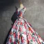 Stunning White Flower Prom Dresses 2017 Ball Gown V-Neck Sleeveless Printing Satin Bow Sash Chapel Train Backless Formal Dresses