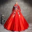 Chinese style Red Prom Dresses 2017 Ball Gown High Neck Long Sleeve Appliques Lace Beading Pearl Floor-Length / Long Backless Formal Dresses