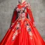 Chinese style Red Prom Dresses 2017 Ball Gown High Neck Long Sleeve Appliques Lace Beading Pearl Floor-Length / Long Backless Formal Dresses