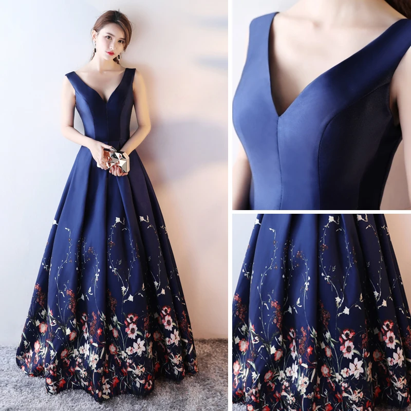strapless open back dress Gold Lace Royal Blue Velvet Long Sleeve Prom Gown main image 1