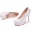 Elegant White Rhinestone Lace Flower Wedding Shoes 2025 14 cm Stiletto Heels Round Toe Wedding Pumps High Heels