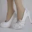 Elegant White Rhinestone Lace Flower Wedding Shoes 2025 14 cm Stiletto Heels Round Toe Wedding Pumps High Heels