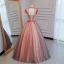 Chic / Belle Rouge Robe De Bal 2017 Robe Boule Col Haut Mancherons Appliques En Dentelle Perlage Cristal Noeud Ceinture Longue Dos Nu Percé Robe De Ceremonie