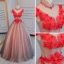 Chic / Belle Rouge Robe De Bal 2017 Robe Boule Col Haut Mancherons Appliques En Dentelle Perlage Cristal Noeud Ceinture Longue Dos Nu Percé Robe De Ceremonie