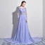 Élégant Lavande Robe De Soirée 2017 Princesse Encolure Dégagée Manches Longues Appliques Fleur Perle Chapel Train Dos Nu Percé Robe De Ceremonie