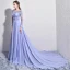Élégant Lavande Robe De Soirée 2017 Princesse Encolure Dégagée Manches Longues Appliques Fleur Perle Chapel Train Dos Nu Percé Robe De Ceremonie