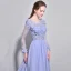 Élégant Lavande Robe De Soirée 2017 Princesse Encolure Dégagée Manches Longues Appliques Fleur Perle Chapel Train Dos Nu Percé Robe De Ceremonie