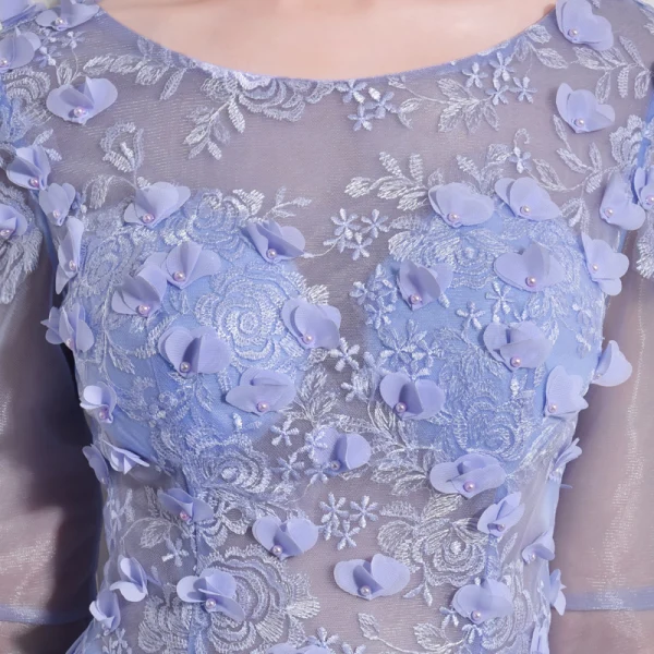 Élégant Lavande Robe De Soirée 2017 Princesse Encolure Dégagée Manches Longues Appliques Fleur Perle Chapel Train Dos Nu Percé Robe De Ceremonie