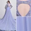 Élégant Lavande Robe De Soirée 2017 Princesse Encolure Dégagée Manches Longues Appliques Fleur Perle Chapel Train Dos Nu Percé Robe De Ceremonie