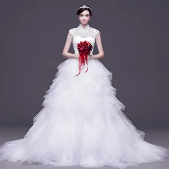 Chinese Style White Pierced Wedding Dresses 2017 Ball Gown High Neck Sleeveless Backless Appliques Lace Rhinestone Detachable Court Train