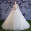 Coloré Ivoire Transparentes Robe De Mariée 2018 Robe Boule Encolure Dégagée Sans Manches Appliques Fleur Perlage Perle Glitter Tulle Volants Watteau Train