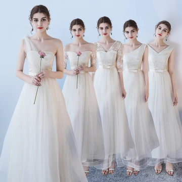 Affordable Champagne Bridesmaid Dresses 2018 A Line Princess Bow Sash Ankle Length Ruffle Backless Wedding Party Dresses