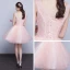 Chic / Beautiful Affordable Party Dresses Graduation Dresses 2017 Lace Flower Appliques Backless Pearl V-Neck Short Ball Gown
