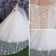 Coloré Ivoire Transparentes Robe De Mariée 2018 Robe Boule Encolure Dégagée Sans Manches Appliques Fleur Perlage Perle Glitter Tulle Volants Watteau Train
