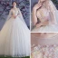 Coloré Ivoire Transparentes Robe De Mariée 2018 Robe Boule Encolure Dégagée Sans Manches Appliques Fleur Perlage Perle Glitter Tulle Volants Watteau Train