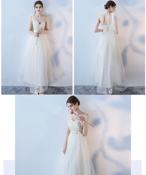 Affordable Champagne Bridesmaid Dresses 2018 A-Line / Princess Bow Sash Ankle Length Ruffle Backless Wedding Party Dresses