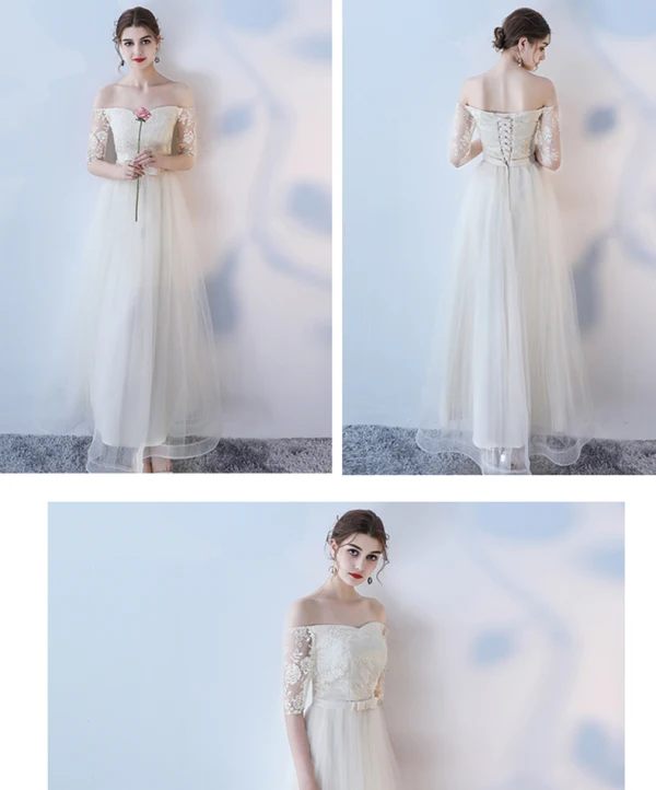 Affordable Champagne Bridesmaid Dresses 2018 A-Line / Princess Bow Sash Ankle Length Ruffle Backless Wedding Party Dresses
