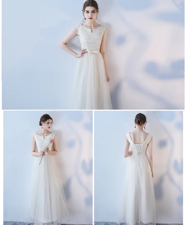 Affordable Champagne Bridesmaid Dresses 2018 A-Line / Princess Bow Sash Ankle Length Ruffle Backless Wedding Party Dresses