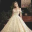 Bling Bling Champagne Wedding Dresses 2019 Ball Gown Off-The-Shoulder Short Sleeve Backless Appliques Lace Beading Pearl Sequins Glitter Tulle Chapel Train Ruffle