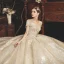 Bling Bling Champagne Wedding Dresses 2019 Ball Gown Off-The-Shoulder Short Sleeve Backless Appliques Lace Beading Pearl Sequins Glitter Tulle Chapel Train Ruffle