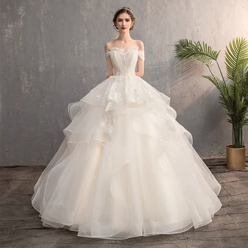 Affordable Champagne Outdoor Garden Wedding Dresses 2019 A Line Princess Off The Shoulder Short Sleeve Backless Appliques Lace Beading Pearl Floor Length Long Ruffle