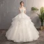 Affordable Champagne Outdoor / Garden Wedding Dresses 2019 A-Line / Princess Off-The-Shoulder Short Sleeve Backless Appliques Lace Beading Pearl Floor-Length / Long Ruffle