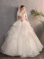 Affordable Champagne Outdoor / Garden Wedding Dresses 2019 A-Line / Princess Off-The-Shoulder Short Sleeve Backless Appliques Lace Beading Pearl Floor-Length / Long Ruffle
