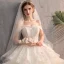 Affordable Champagne Outdoor / Garden Wedding Dresses 2019 A-Line / Princess Off-The-Shoulder Short Sleeve Backless Appliques Lace Beading Pearl Floor-Length / Long Ruffle