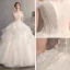 Affordable Champagne Outdoor / Garden Wedding Dresses 2019 A-Line / Princess Off-The-Shoulder Short Sleeve Backless Appliques Lace Beading Pearl Floor-Length / Long Ruffle