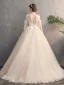 Chic / Beautiful Champagne Outdoor / Garden Wedding Dresses 2019 A-Line / Princess Deep V-Neck Short Sleeve Backless Appliques Lace Beading Sequins Sweep Train Ruffle